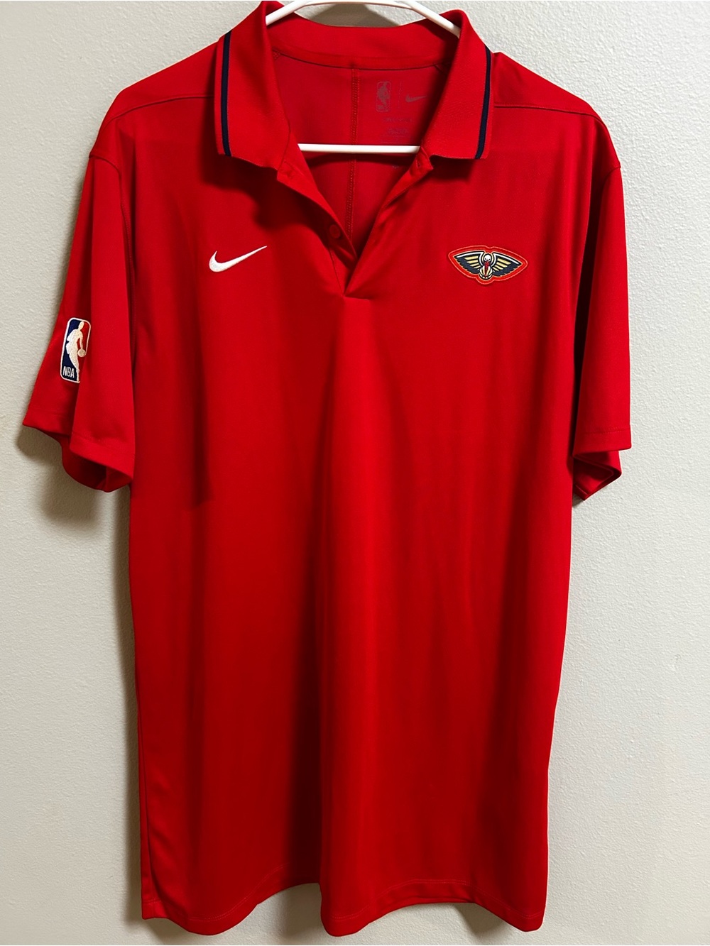 Nike NBA New Orleans Pelicans Polo Shirt Mens Large Red Embroidered Team Logo